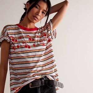 We The Free Striped Cherry Tee - Red, Yellow, Black, White